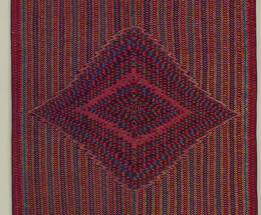 Detalle del diamante central de un sarape de Saltillo tejido a mano, ca. 1830